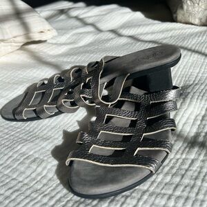 Arche Metallic Black Strappy Sandals